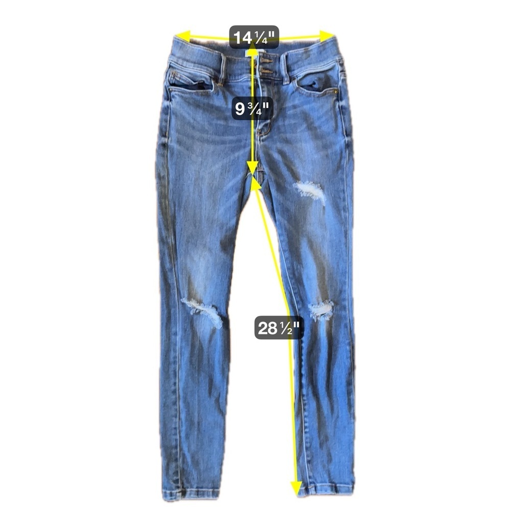 New York & Company Blue Distressed Skinny Jeans - Picture 4 of 5